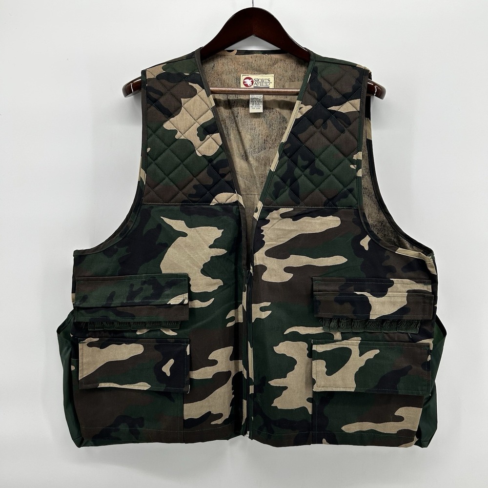 Sports Afield Hunting Vest Mens 2XL Camo Game Bag Quilted Utility Rugged  VTG